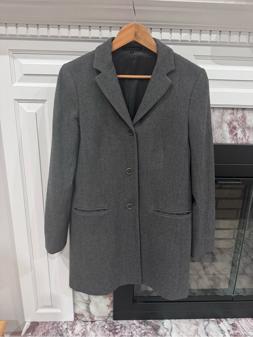 Theory Women's Charcoal Gray Single-Breasted Wool Coat